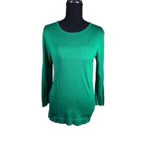 Massimo Dutti Womens Small Green Silk Cotton Knit Crew Neck Sweater Pullover